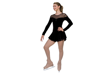 Velvet Double Layer Mesh Skirt Ice Skating Dress Black
