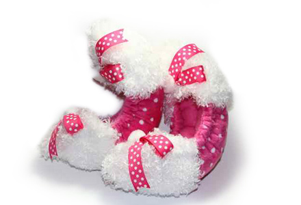 Dots and Bows Fuzzy Soakers White and Hot Pink