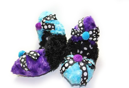 Dots and Bows Fuzzy Soakers Turquoise, Black and Purple