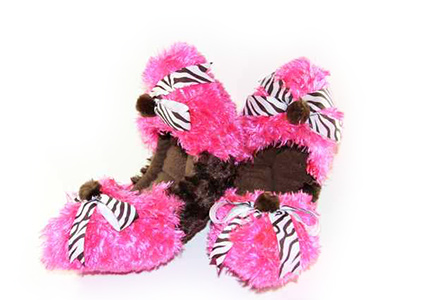 Zebra Print Fuzzy Soakers Hot Pink and Brown