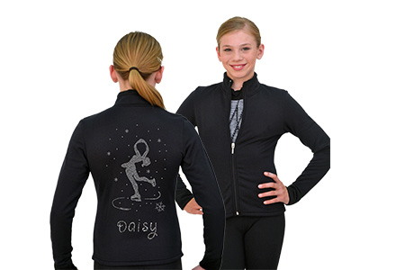 Chloe Noel Spinning Skater Jacket With Your Name In Rhinestones. Part of the Rhinestone Ice Skating Clothing collection available to buy from Skatey.co.uk
