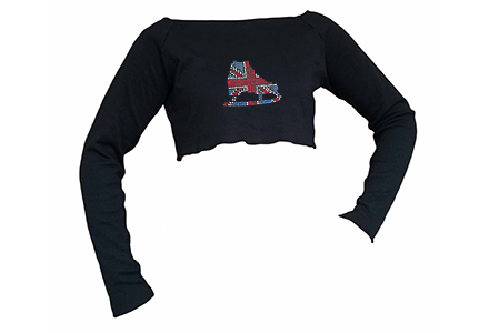 Cropped Sweater with Union Jack Ice Skate in Rhinestones. Part of the Rhinestone Ice Skating Clothing collection available to buy from Skatey.co.uk