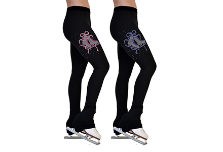 Ribbon Skate Rhinestone Crystal Skating Leggings. Part of the Chloe Noel Ice Skating Trousers collection available to buy from Skatey.co.uk