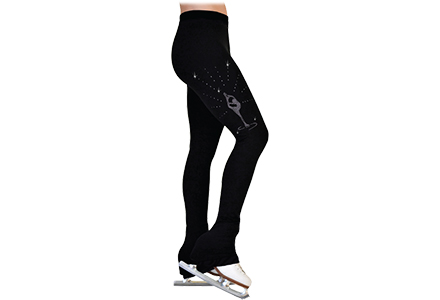 Biellmann Spin Rhinestone Crystal Figure Skater Leggings. Part of the Chloe Noel Ice Skating Trousers collection available to buy from Skatey.co.uk